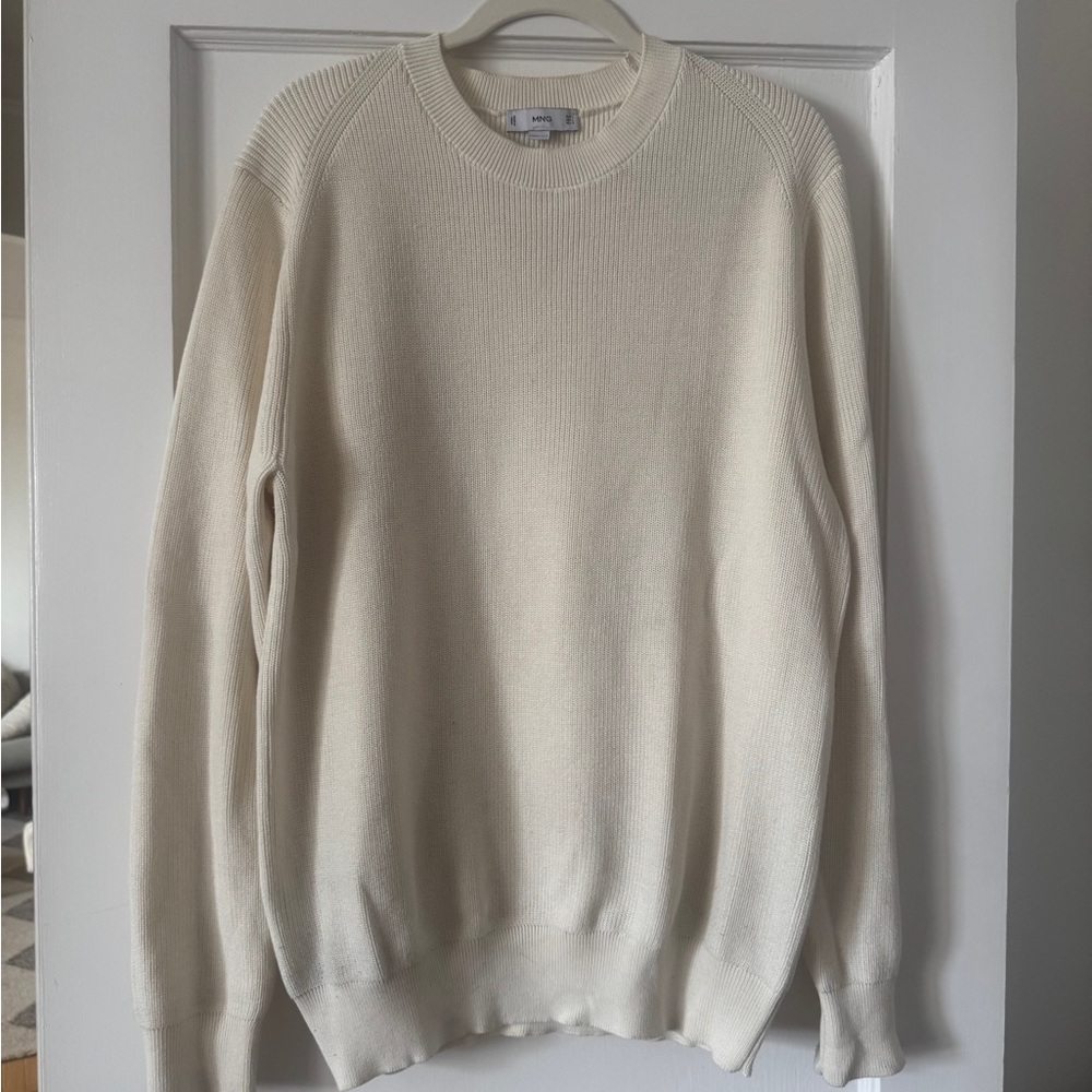 Mango Men's Cream Crewneck Knit Sweater